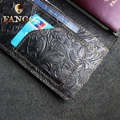 Handmade Leather Floral Mens Cool Travel Long Wallet Passport Card Holder Card Slim Wallets for Men - imessengerbags