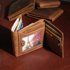 Leather Mens Vintage Leather Wallet Men Small Wallets Trifold for Men - imessengerbags