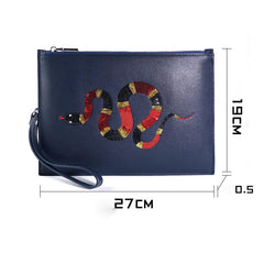 Handmade Leather Mens Clutch Snake Cool Slim Wallet Zipper Clutch Wristlet Wallet for Men - imessengerbags