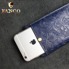 Handmade Leather Mens Cool Zipper Phone Travel Long Wallet Holder Slim Clutch Wallets for Men - imessengerbags