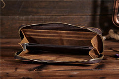 Handmade Leather Mens Cool Long Leather Phone Wallet Zipper Clutch Wallet for Men - imessengerbags