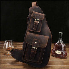 Leather Mens Sling Bag Chest Bag Cool Sling Shoulder Bag Sling Backpack for men - imessengerbags