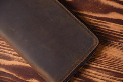 Handmade Leather Mens Cool Long Leather Wallet Zipper Clutch Wallet for Men - imessengerbags
