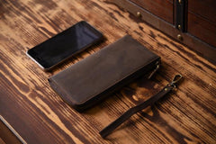 Handmade Leather Mens Cool Long Leather Wallet Zipper Clutch Wallet for Men - imessengerbags