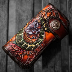 Handmade Leather Prajna Ghost Mens Chain Biker Wallet Cool Leather Wallet With Chain Wallets for Men - imessengerbags