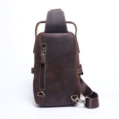 Genuine Leather Mens Cool Chest Bag Sling Bag Crossbody Bag Travel Bag Hiking Bag for men