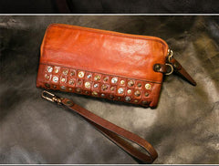 Handmade Leather Mens Chain Biker Wallet Cool Leather Wallet Long Phone Wallets for Men