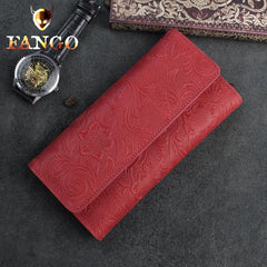 Handmade Leather Floral Mens Cool Travel Long Wallet Card Holder Card Trifold Clutch Wallets for Men - imessengerbags
