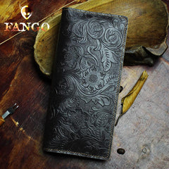 Handmade Leather Floral Mens Cool Travel Long Wallet Card Holder Card Slim Clutch Wallets for Men - imessengerbags