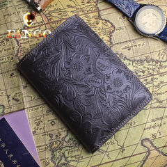Handmade Leather Floral Mens Cool Travel Short Wallet Passport Card Holder Small Card Slim Wallets for Men - imessengerbags