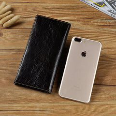 Genuine Leather Mens Trifold Wallet Coffee Long Wallet for Men with Multi Cards - imessengerbags