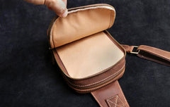Genuine Leather Mens Cool Chest Bag Sling Bag Crossbody Bag Travel Bag Hiking Bag for men