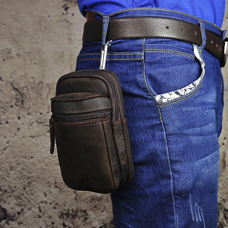 Leather Belt Pouch Mens Small Cases Waist Bag Hip Pack Belt Bag Fanny Pack Bumbag for Men - imessengerbags