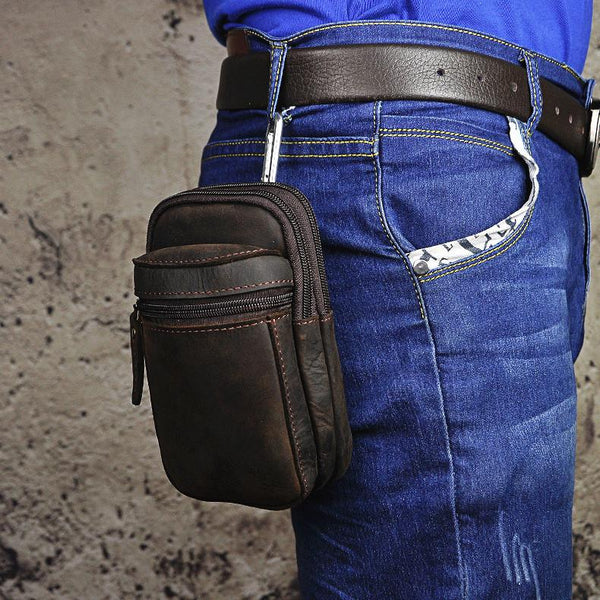 Leather Belt Pouch Mens Small Cases Waist Bag Hip Pack Belt Bag Fanny Pack Bumbag for Men - imessengerbags