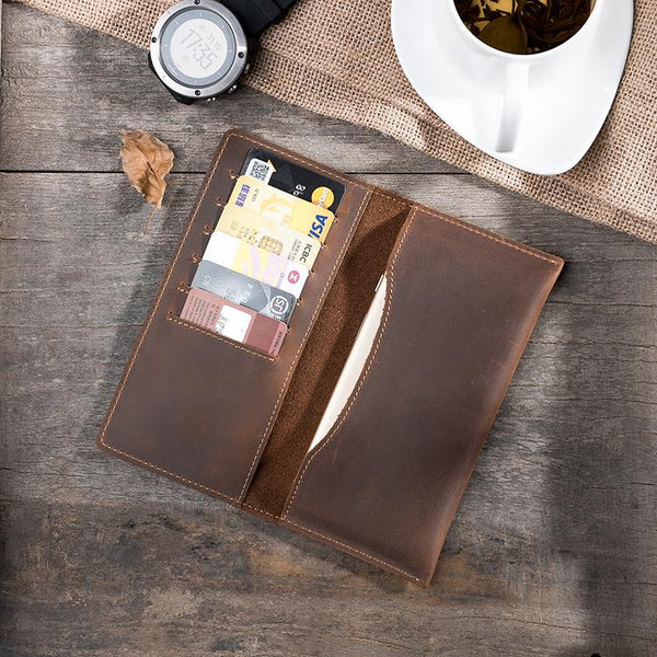 Handmade Leather Mens Clutch Wallet Cool Leather Wallet Long Phone Wallets for Men - imessengerbags