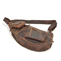 Handmade Leather Mens Cool Chest Bag Sling Bag Crossbody Bag Travel Bag Hiking Bag for men