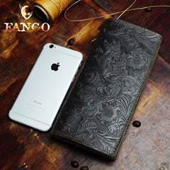 Handmade Leather Floral Mens Cool Travel Long Wallet Card Holder Card Slim Clutch Wallets for Men - imessengerbags
