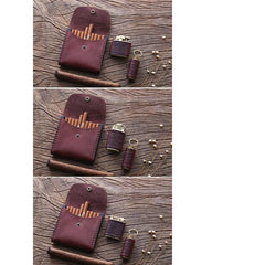 Handmade Wooden Beige Leather Mens 7pcs Cigarette Case Cool Custom Cigarette Holder for Men