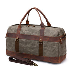 Mens Waxed Canvas Leather Weekender Bag Canvas Large Travel Bag for Men - imessengerbags