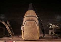 Genuine Leather Mens Cool Chest Bag Sling Bag Crossbody Bag Travel Bag Hiking Bag for men - imessengerbags