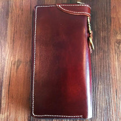 Handmade Leather Mens Clutch Wallet Cool Tiger Tooled Chain Wallet Biker Wallets for Men - imessengerbags