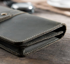 Handmade Leather Mens Clutch Wallet Cool Leather Wallet Long Phone Wallets for Men