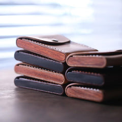 Cool Coffee Wooden Leather Mens Wallet Small Card Holder Coin Wallet for Men