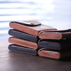 Cool Handmade Wooden Leather Mens Wallet Small Card Holder Coin Wallet for Men