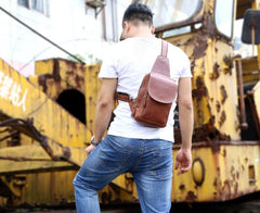 Genuine Leather Mens Cool Chest Bag Sling Bag Crossbody Bag Travel Bag Hiking Bag for men - imessengerbags