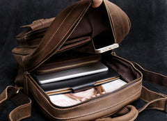 Genuine Leather Mens Cool Backpack Sling Bag Large Black Travel Bag Hiking Bag for men
