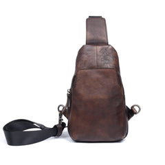 Handmade Genuine Leather Mens Cool Chest Bag Sling Bag Crossbody Bag Travel Bag Hiking Bag for men - imessengerbags