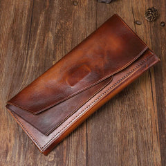 Handmade Leather Gray Mens Cool Long Leather Wallet Brown Unique Long Wallet for Men - imessengerbags