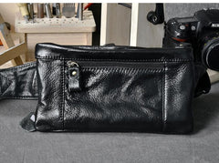 Black Leather Fanny Pack Mens Waist Bag Hip Pack Belt Bag for Men