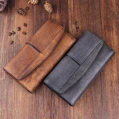 Handmade Leather Mens Cool Long Leather Wallet Trifold Clutch Wallet for Men - imessengerbags