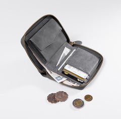 Handmade Leather Mens Cool Slim Leather Zipper Wallet Men Small Wallets Bifold for Men - imessengerbags