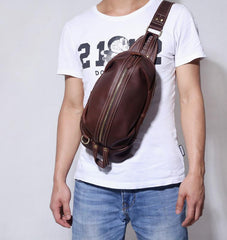 Handmade Leather Mens Cool Chest Bag Sling Bag Crossbody Bag Travel Bag Hiking Bag for men