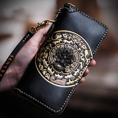 Handmade Leather Tibetan Mens Chain Biker Wallet Cool Leather Wallet Long Clutch Wallets for Men - imessengerbags