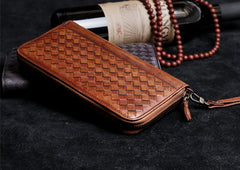 Handmade Leather Mens Cool Long Leather Wallet Card Wallet Clutch Wristlet Wallet for Men - imessengerbags