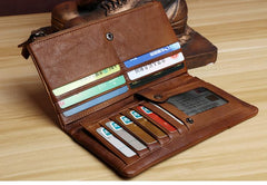 Handmade Leather Mens Cool Long Leather Wallet Card Wallet Clutch Wristlet Wallet for Men - imessengerbags