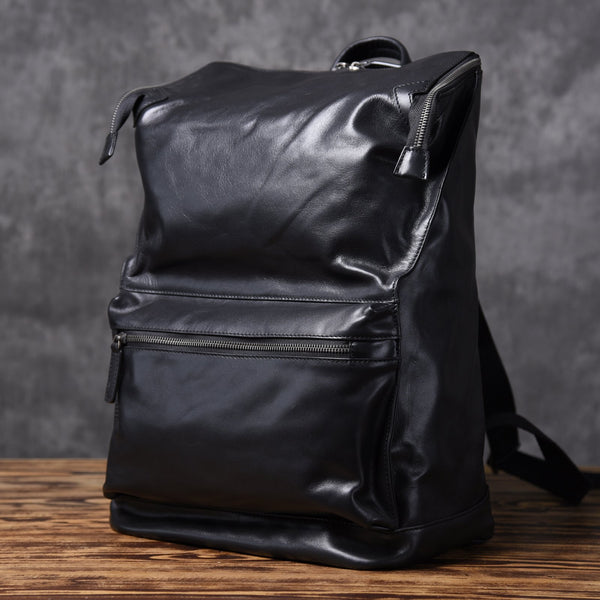 Genuine Leather Mens Cool Backpack Sling Bag Large Black Travel Bag Hiking Bag for men - imessengerbags