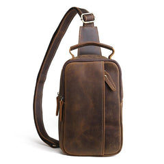 Handmade Leather Mens Cool Chest Bag Sling Bag Crossbody Bag Travel Bag Hiking Bag for men