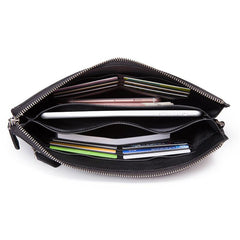 Handmade Leather Mens Cool Long Leather Wallet Zipper Clutch Wristlet Wallet for Men