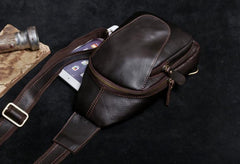 Genuine Leather Mens Cool Chest Bag Sling Bag Crossbody Bag Travel Bag Hiking Bag for men - imessengerbags