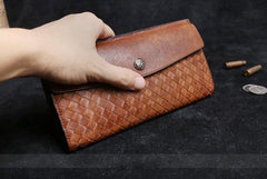 Handmade Leather Mens Cool Long Leather Wallet Card Wallet Clutch Wristlet Wallet for Men - imessengerbags