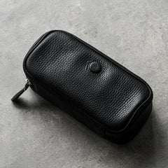 Cool Leather Black Mens Leather 2pcs Tobacco Pipe Case Zipper Tobacco Pipe Case for Men - imessengerbags