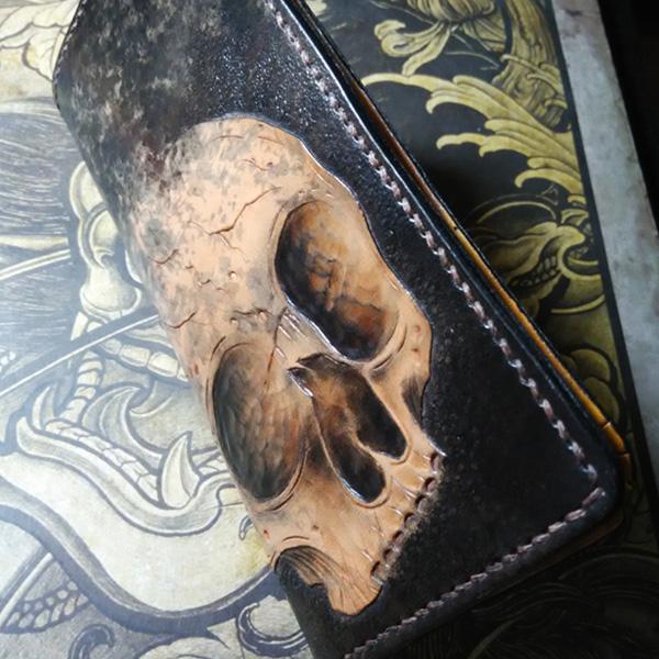 Handmade Leather Skull Tooled Mens Long Wallet Cool Leather Wallet Clutch Wallet for Men - imessengerbags