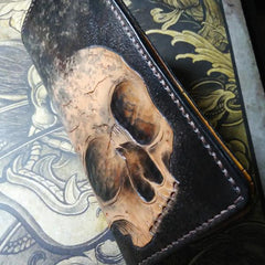 Handmade Leather Skull Tooled Mens Long Wallet Cool Leather Wallet Clutch Wallet for Men - imessengerbags