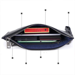 Handmade Leather Mens Clutch Cool Slim Wallet Zipper Clutch Wristlet Wallet for Men
