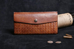 Handmade Leather Mens Cool Long Leather Wallet Card Wallet Clutch Wristlet Wallet for Men - imessengerbags