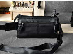 Black Leather Fanny Pack Mens Waist Bag Hip Pack Belt Bag for Men